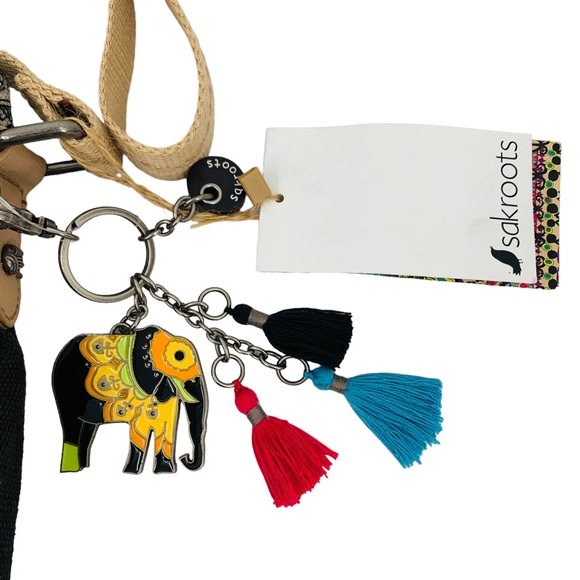 Sakroots Artist Circle Elephant Charms Canvas Foldover Crossbody Bag - Picture 7 of 15